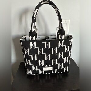 Karl Lagerfeld black and white top handle tote.